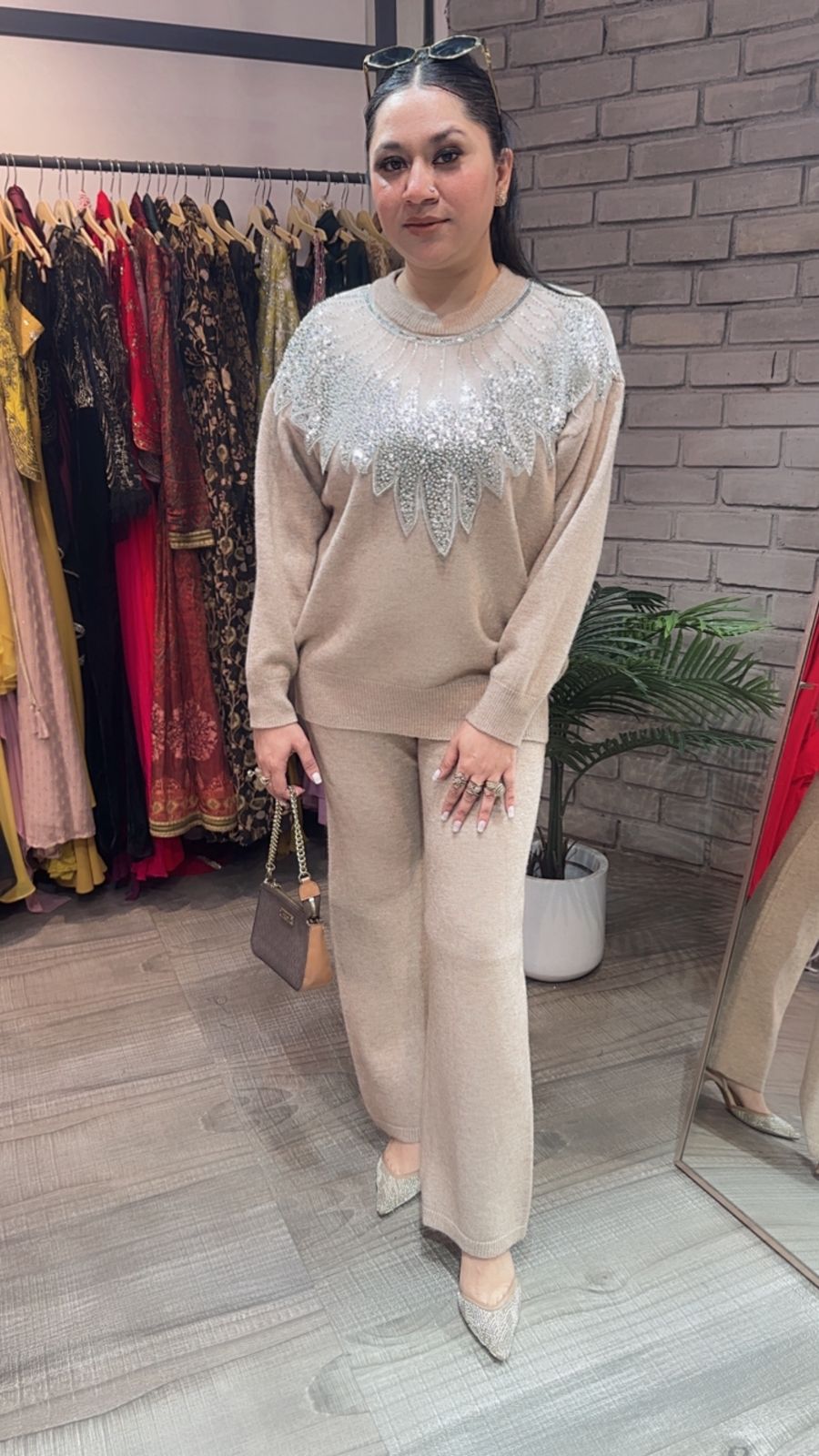 Glamour Beige  Neck work Cordset