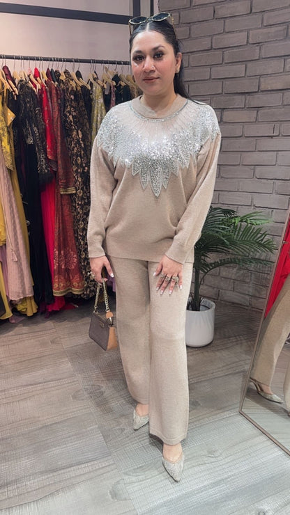 Glamour Beige  Neck work Cordset