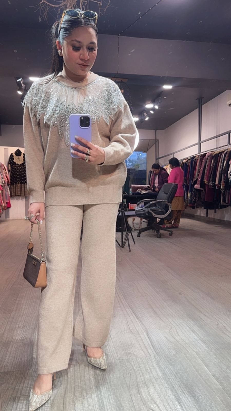 Glamour Beige  Neck work Cordset