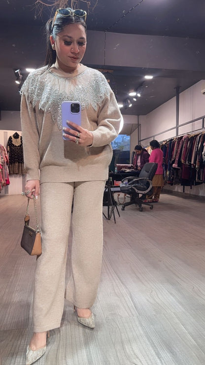 Glamour Beige  Neck work Cordset