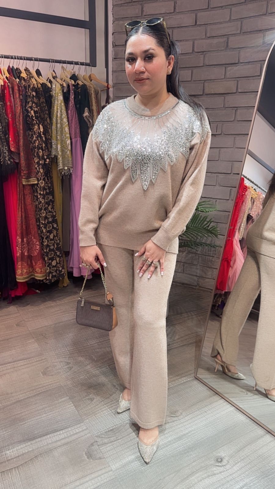 Glamour Beige  Neck work Cordset