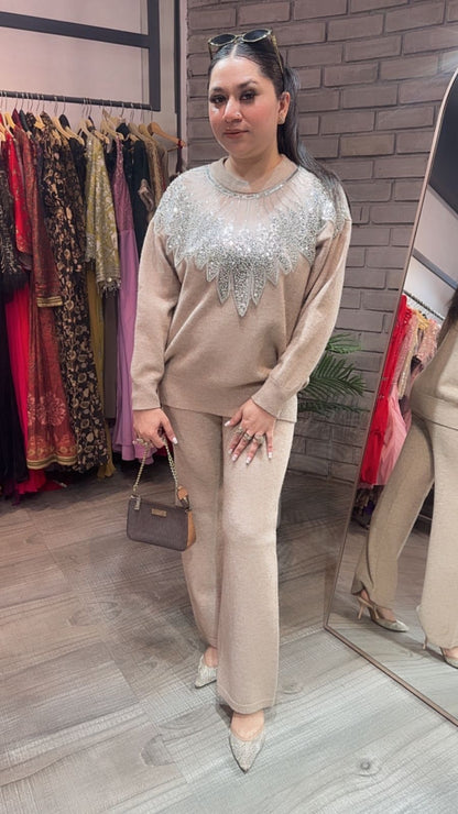 Glamour Beige  Neck work Cordset