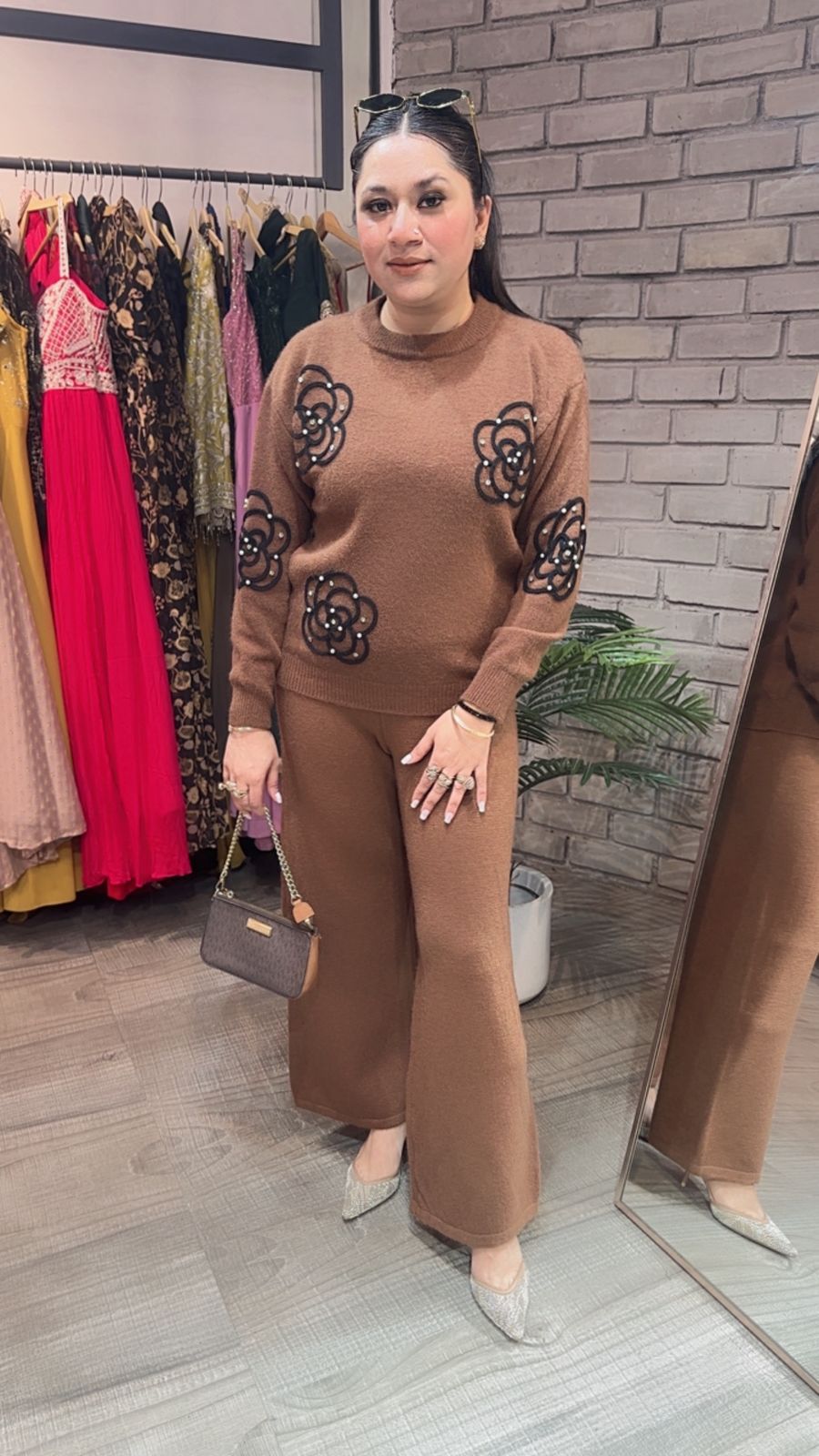 Cookies Brown Flower Woolen Cordset