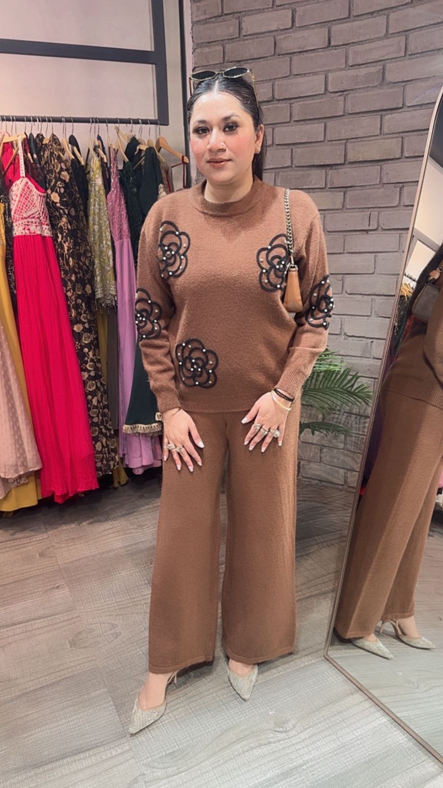 Cookies Brown Flower Woolen Cordset