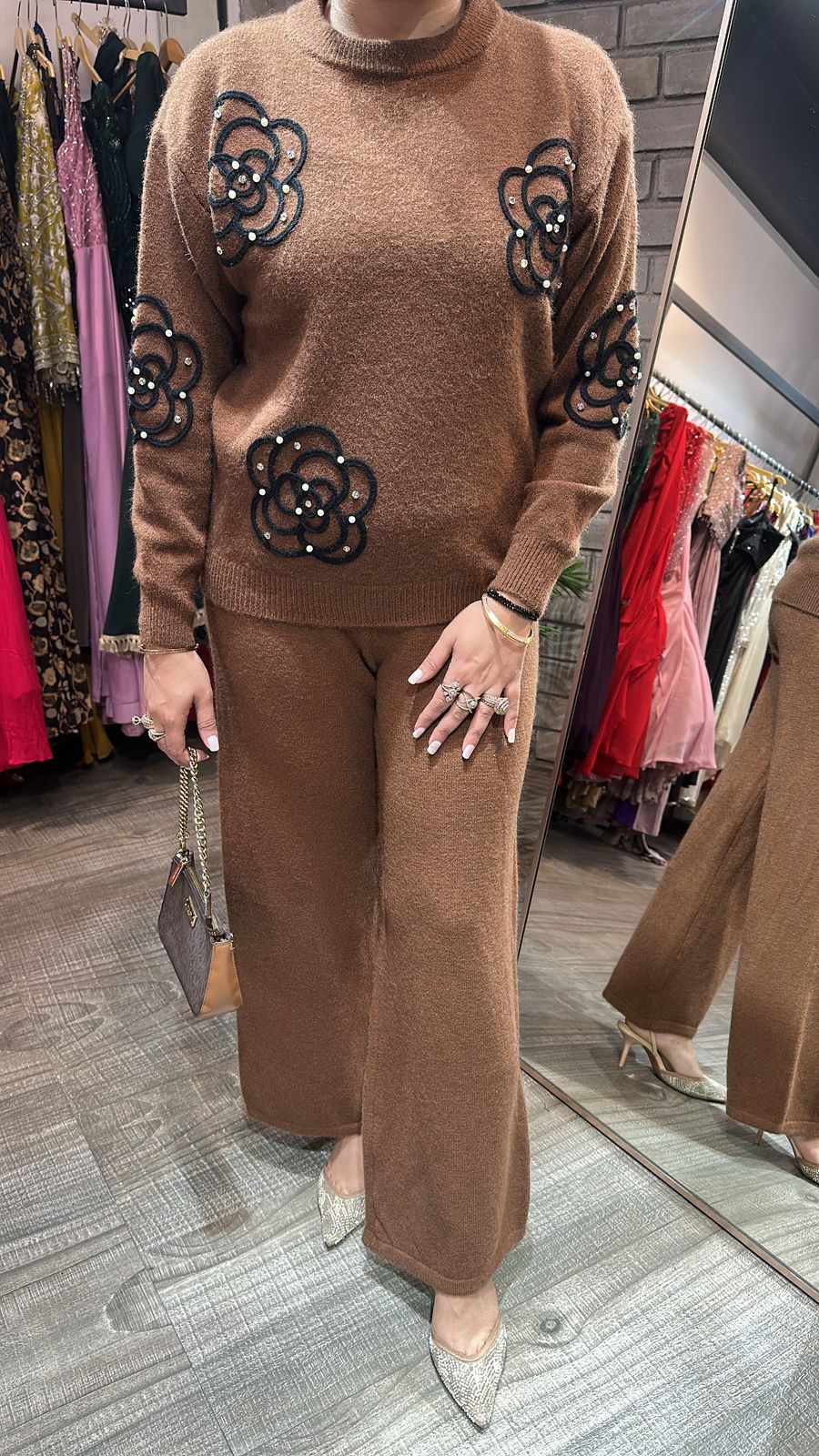 Cookies Brown Flower Woolen Cordset