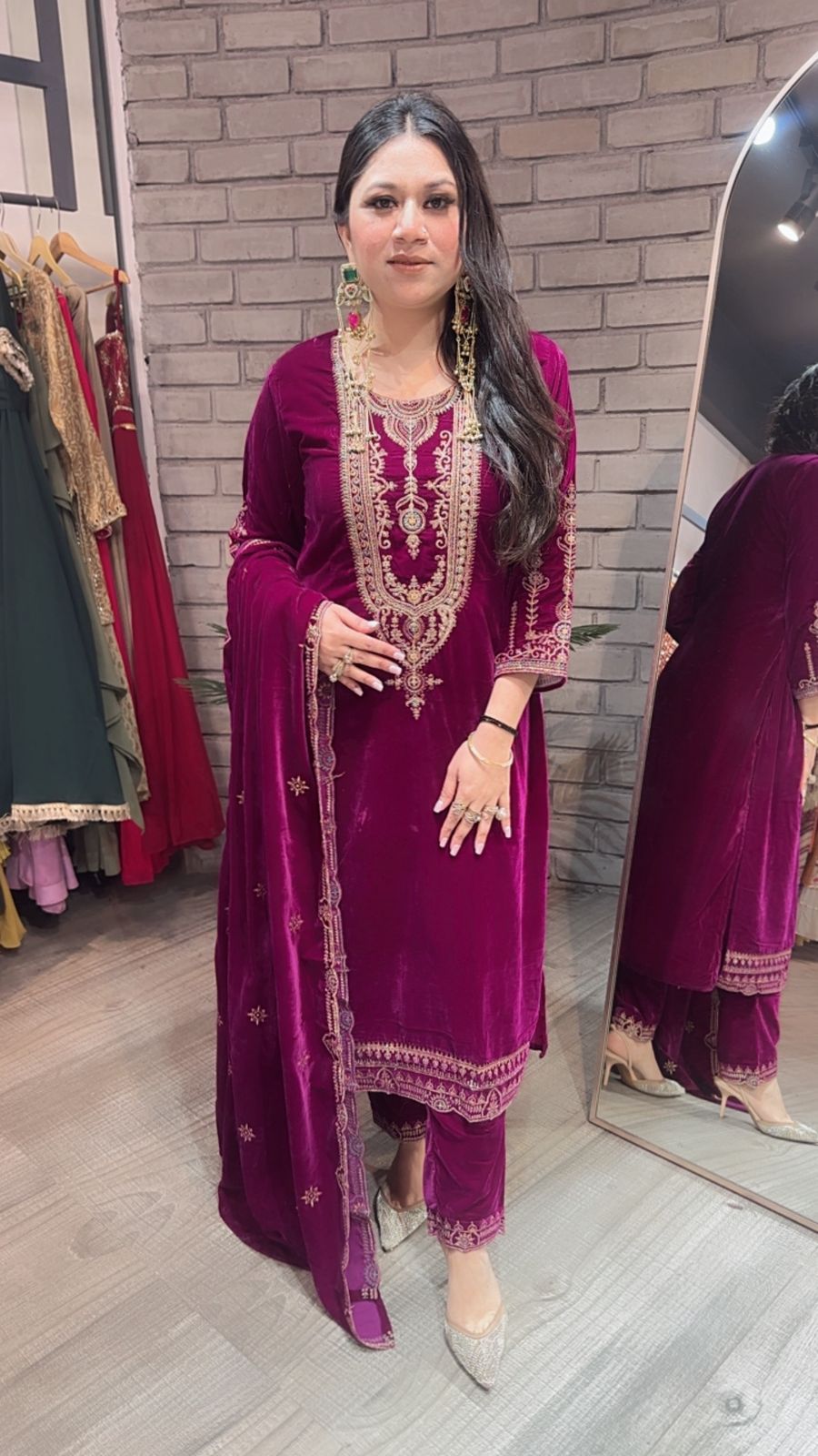 Gazab Magenta Velvet Suit