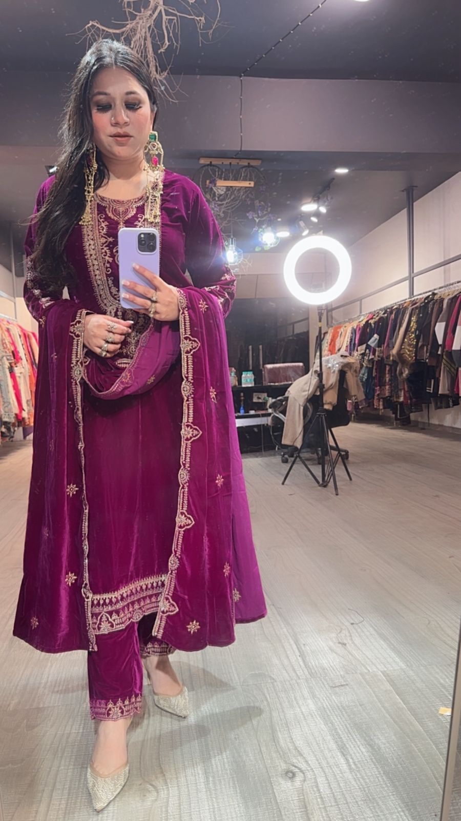 Gazab Magenta Velvet Suit