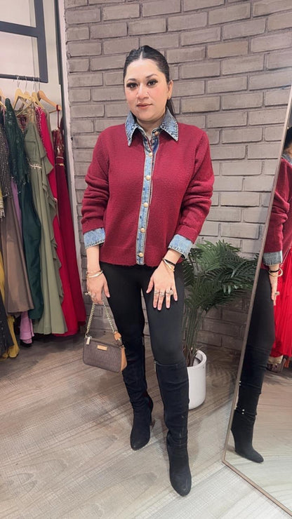 Denim wala Mahroon Woolen Sweater