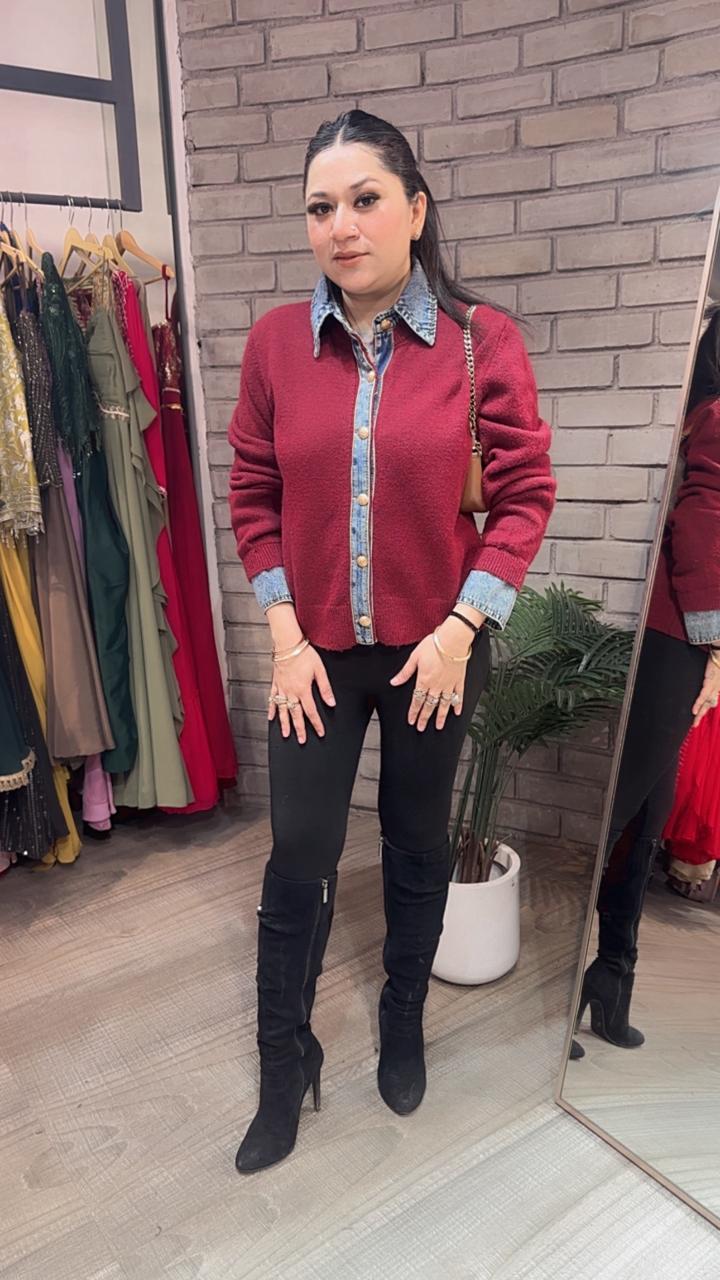 Denim wala Mahroon Woolen Sweater