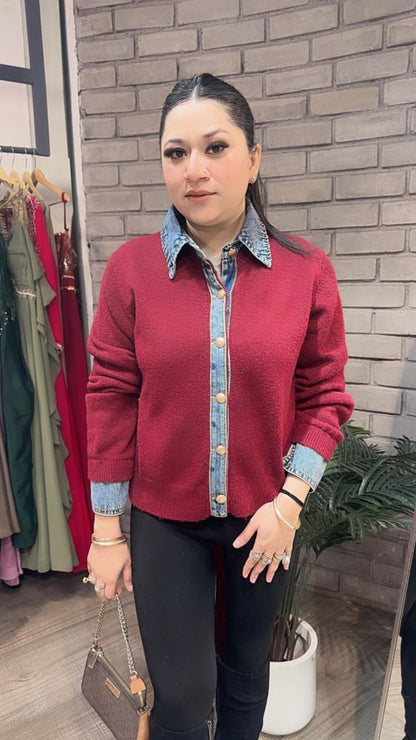 Denim wala Mahroon Woolen Sweater