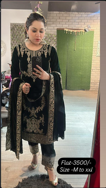 Naghma Black Designer velvet Suit