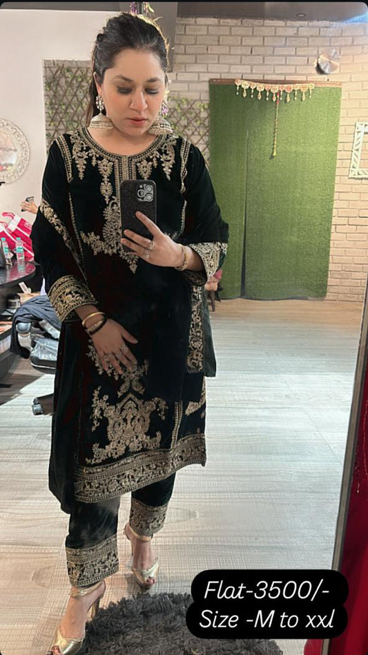 Naghma Black Designer velvet Suit