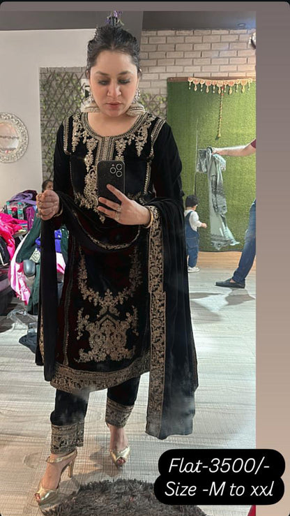 Naghma Bottel Green  Designer velvet Suit