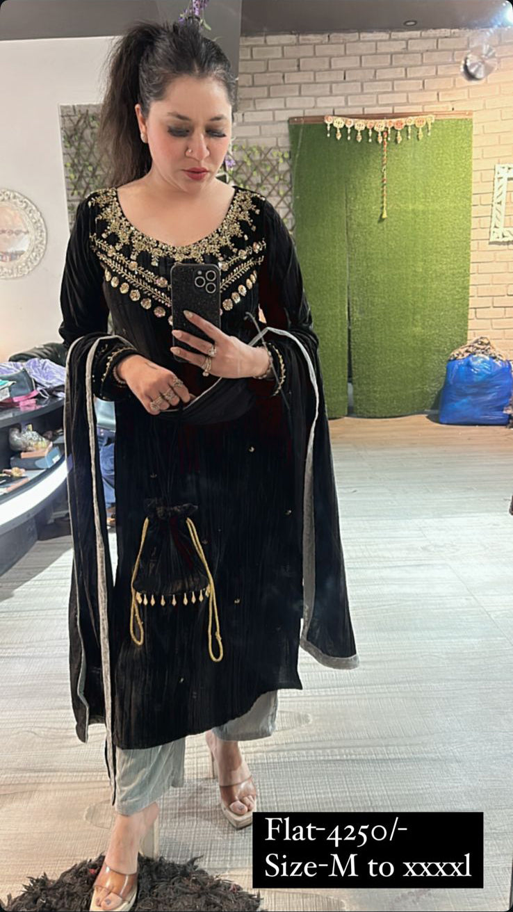 Shalia Black Grey Designer velvet Suit