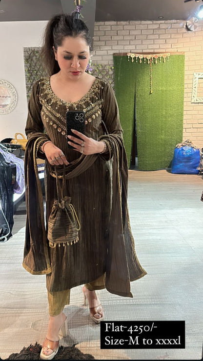 Shalia Brown Golden Designer velvet Suit