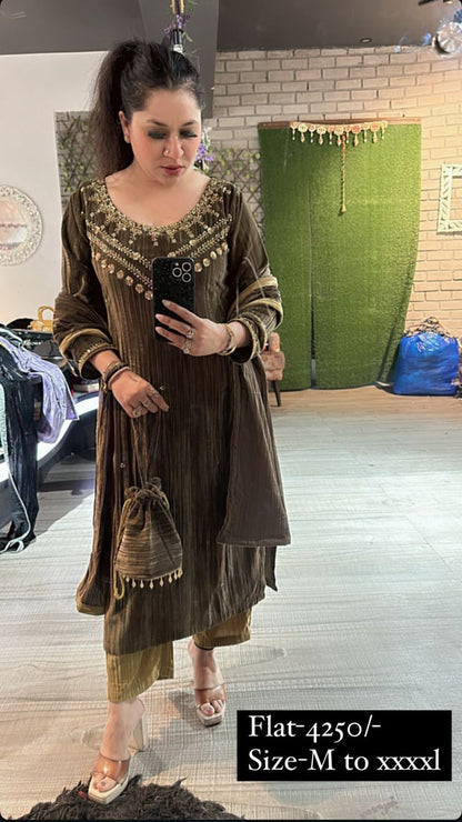 Shalia Brown Golden Designer velvet Suit