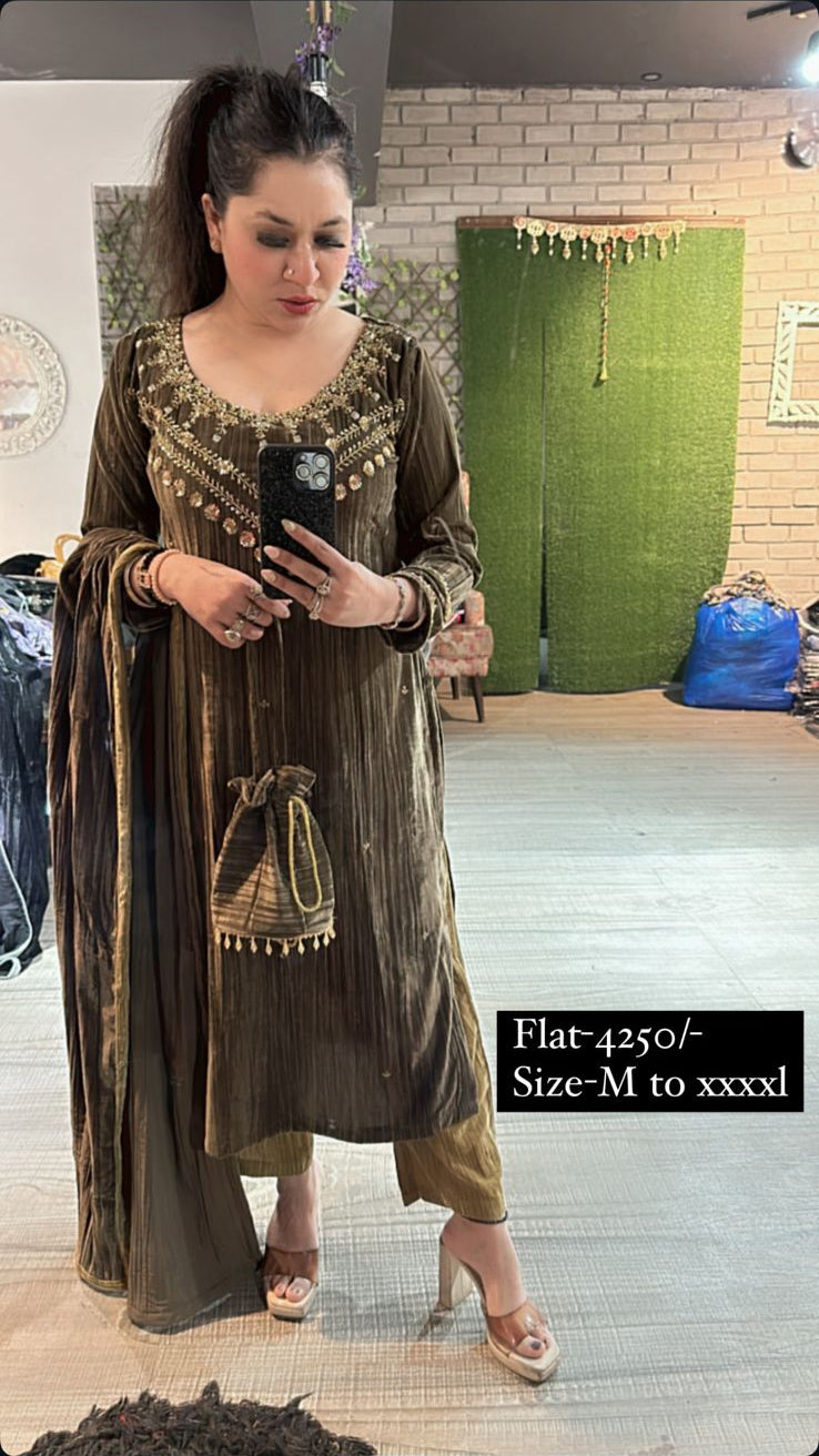 Shalia Brown Golden Designer velvet Suit