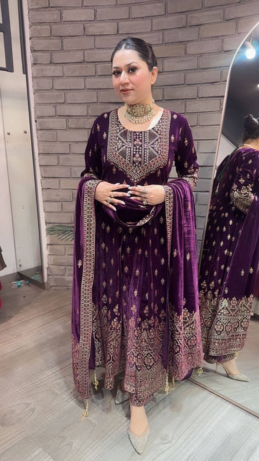 Sahiba wine Emboss Velvet Anarkali