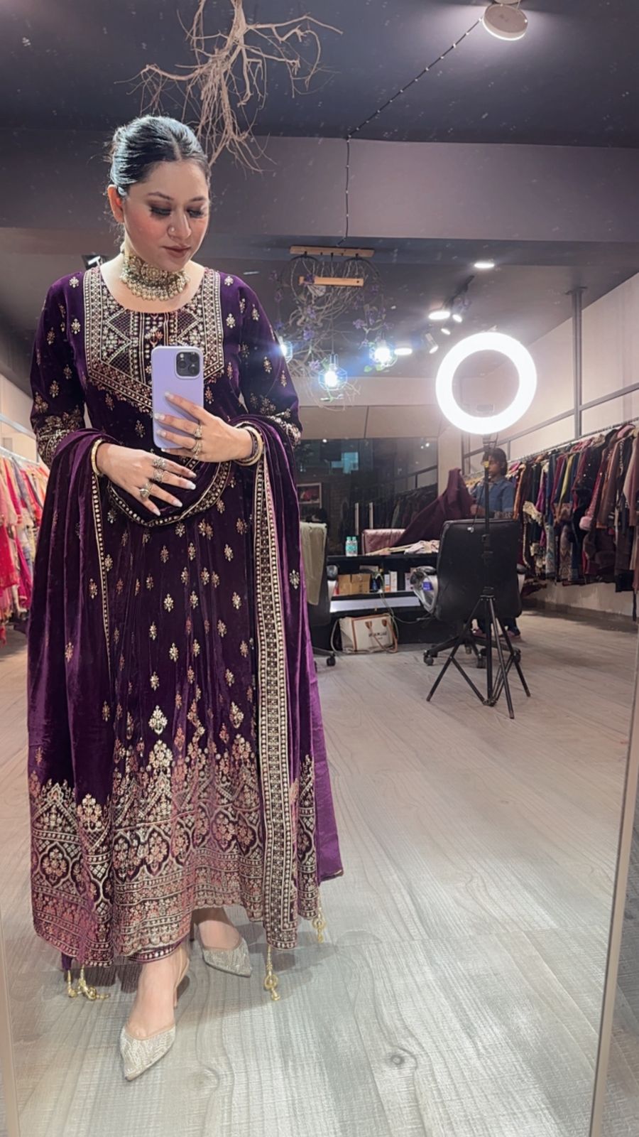 Sahiba wine Emboss Velvet Anarkali