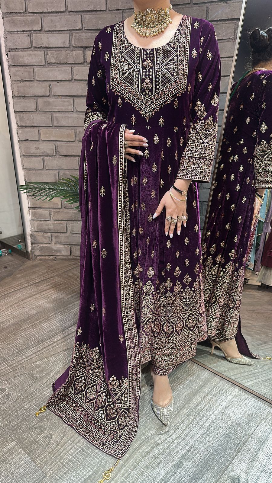 Sahiba wine Emboss Velvet Anarkali