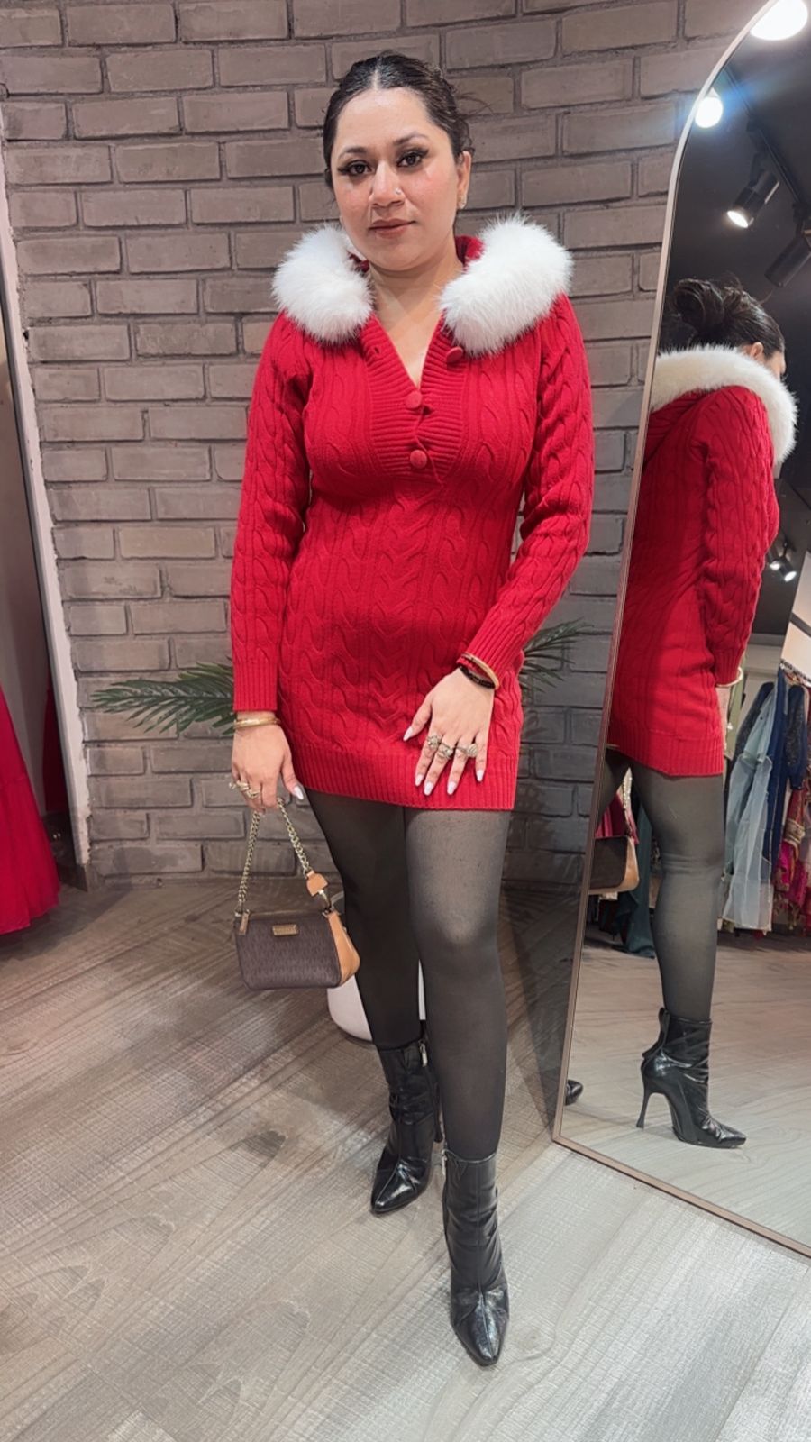 Zoofari Red Woolen Hoodie Dress