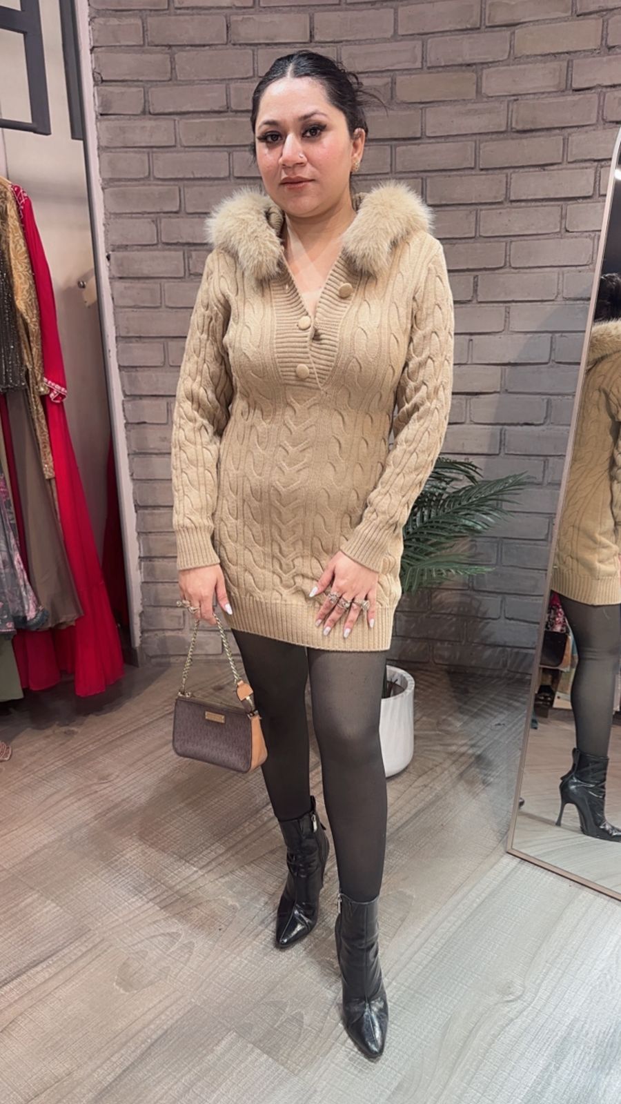Zoofari Beige Woolen Hoodie Dress