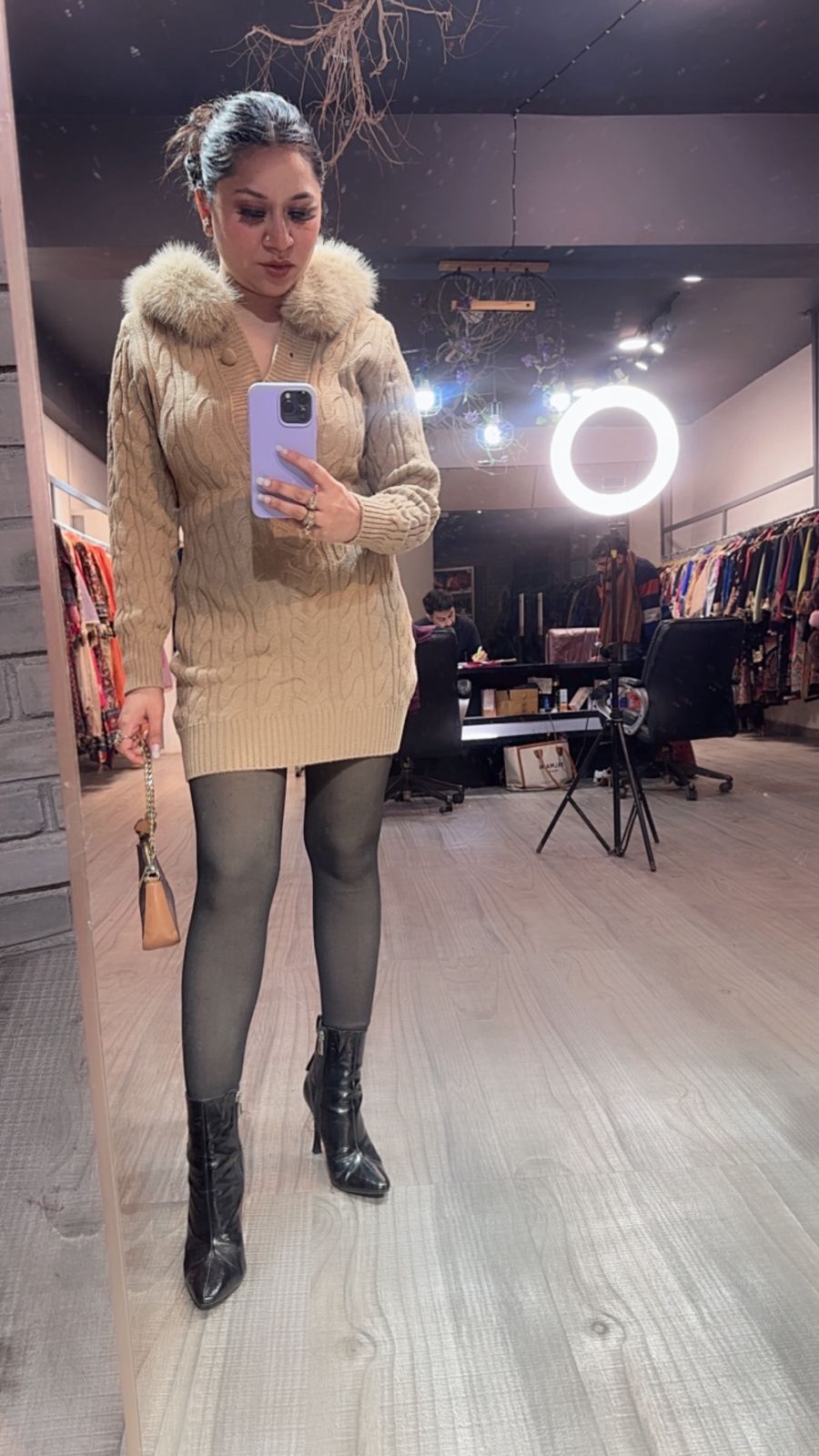 Zoofari Beige Woolen Hoodie Dress