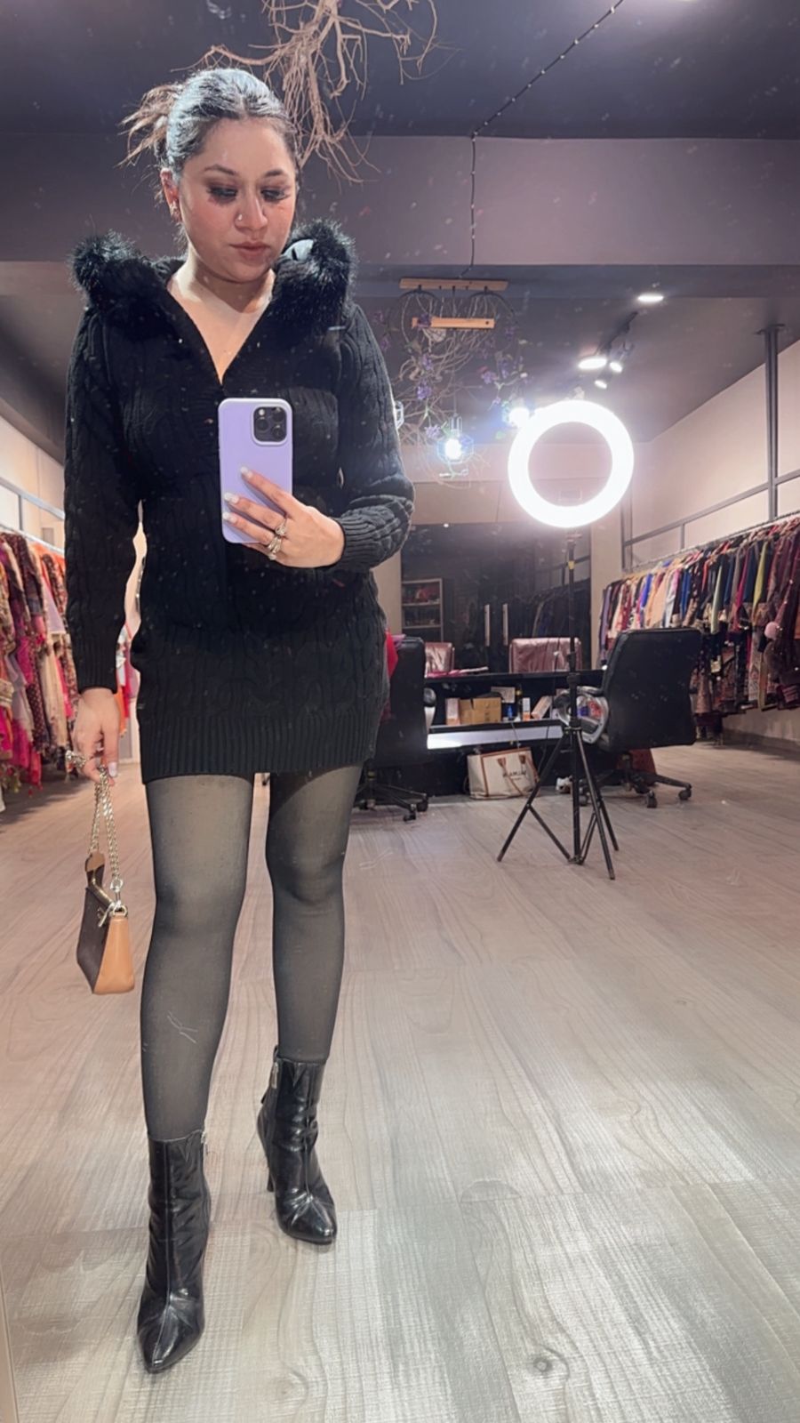 Zoofari Black Woolen Hoodie Dress