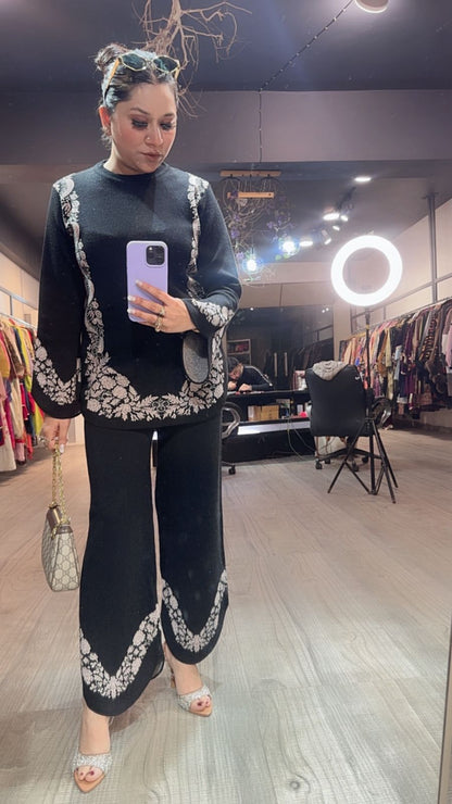 Freesia Black Woolen Cordset