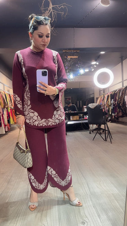 Freesia wine Woolen Cordset