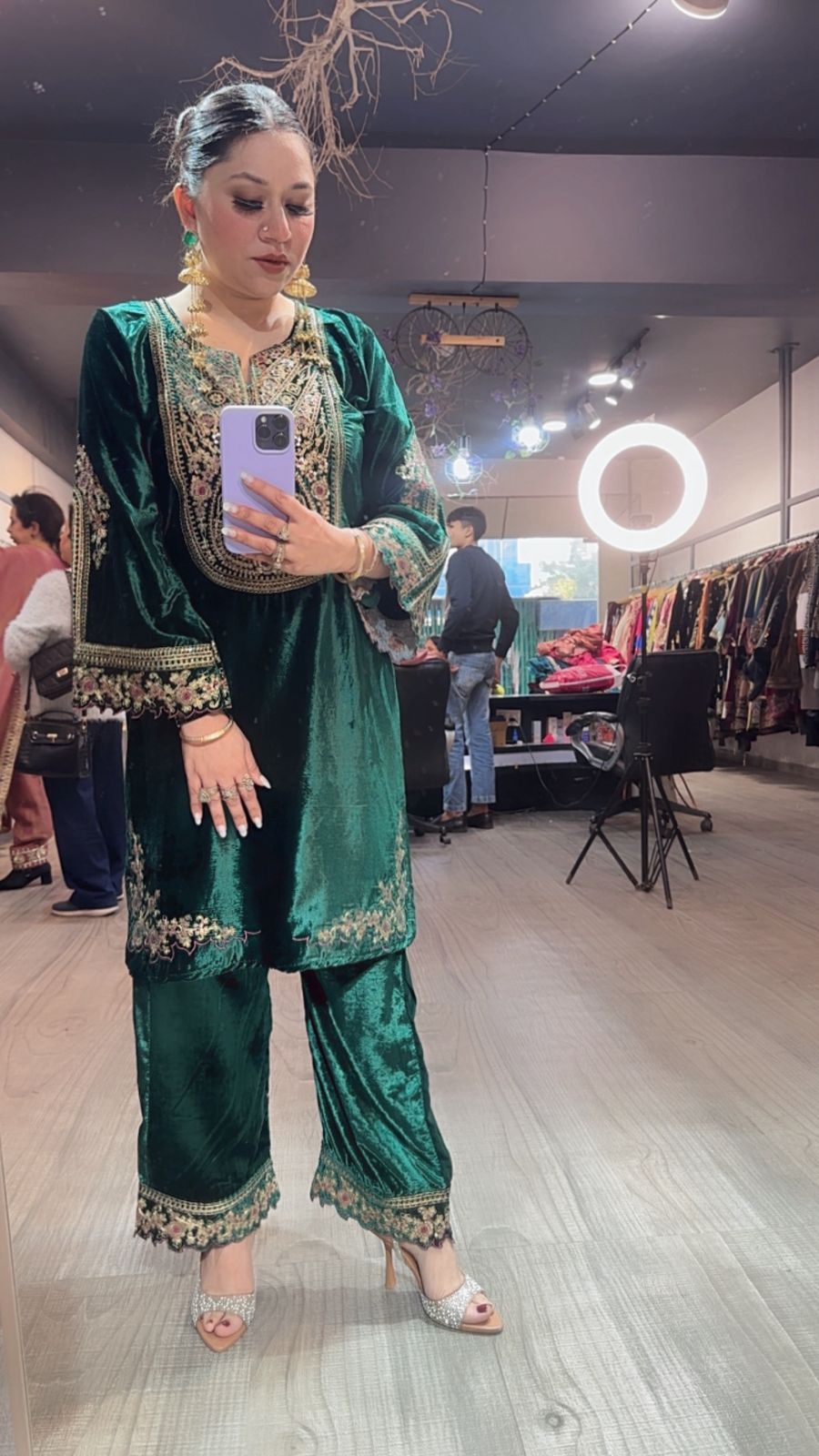 Zarish Bottle Green Velvet Cordset