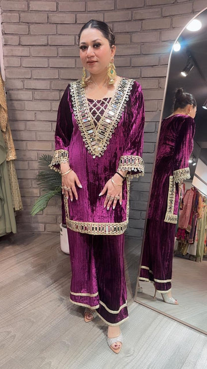 Aftaab Magenta velvet Cordset