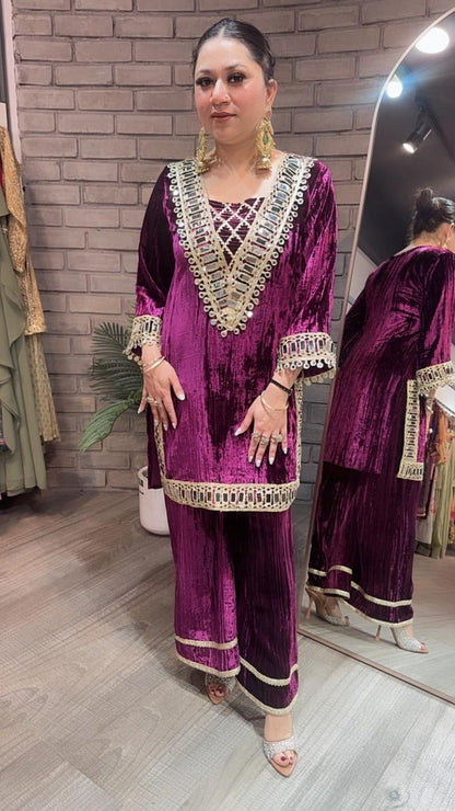 Aftaab Magenta velvet Cordset