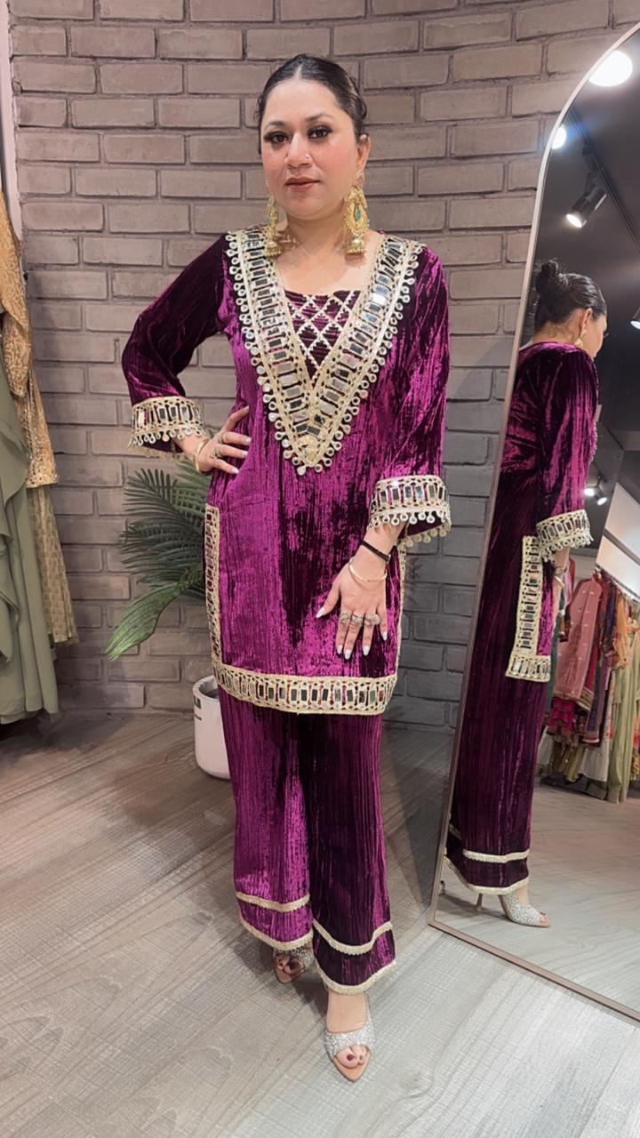 Aftaab Magenta velvet Cordset