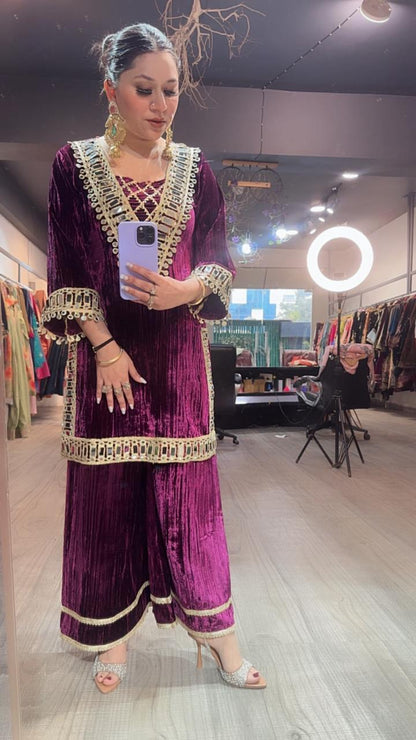 Aftaab Magenta velvet Cordset