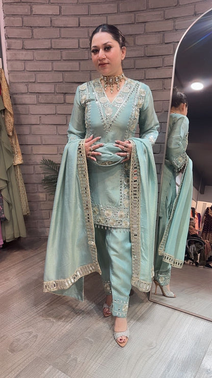Ronak Aqua Mirror Designer suit