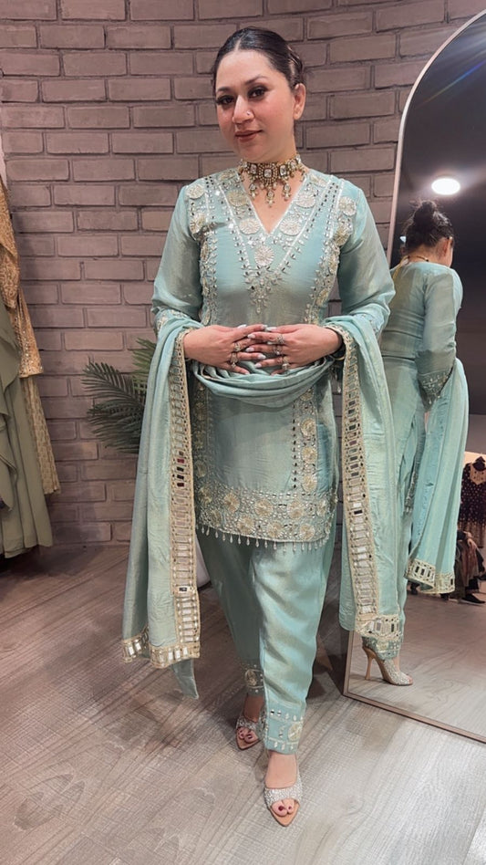 Ronak Aqua Mirror Designer suit