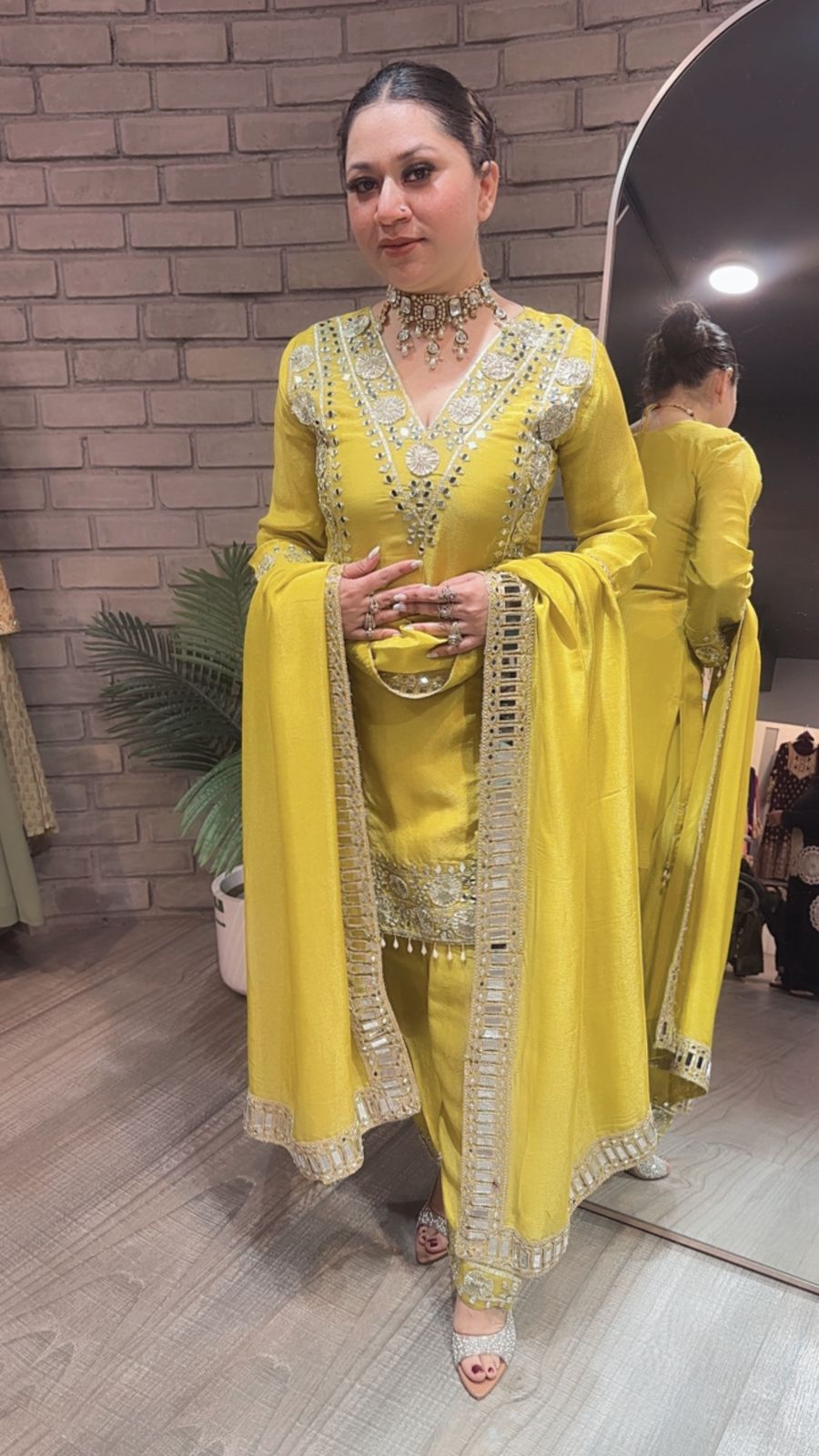 Ronak Yellow Mirror Designer suit