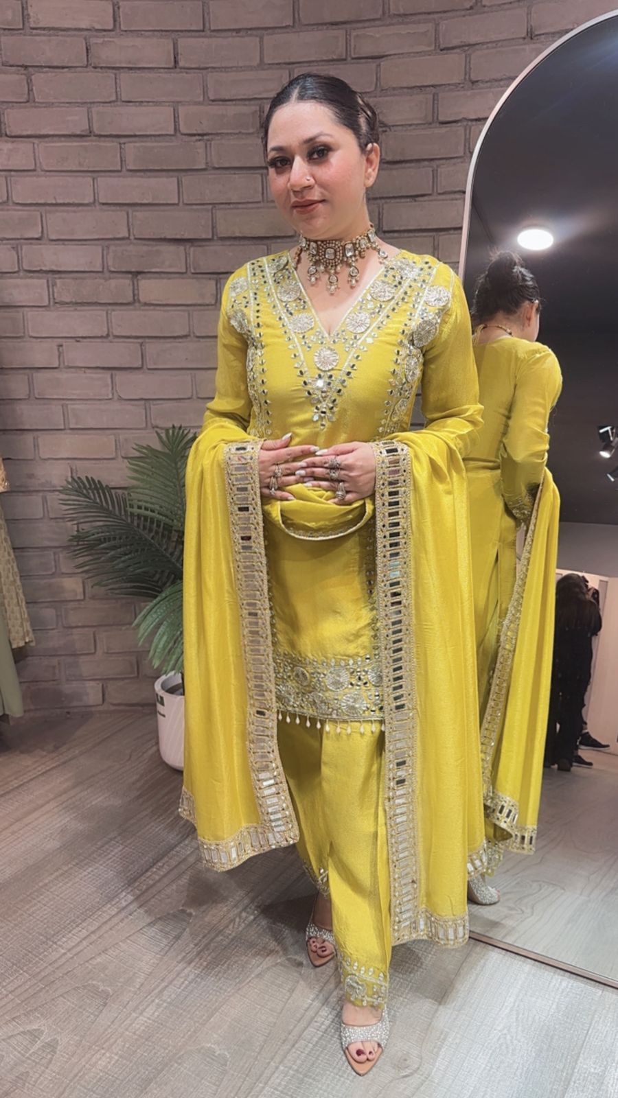 Ronak Yellow Mirror Designer suit