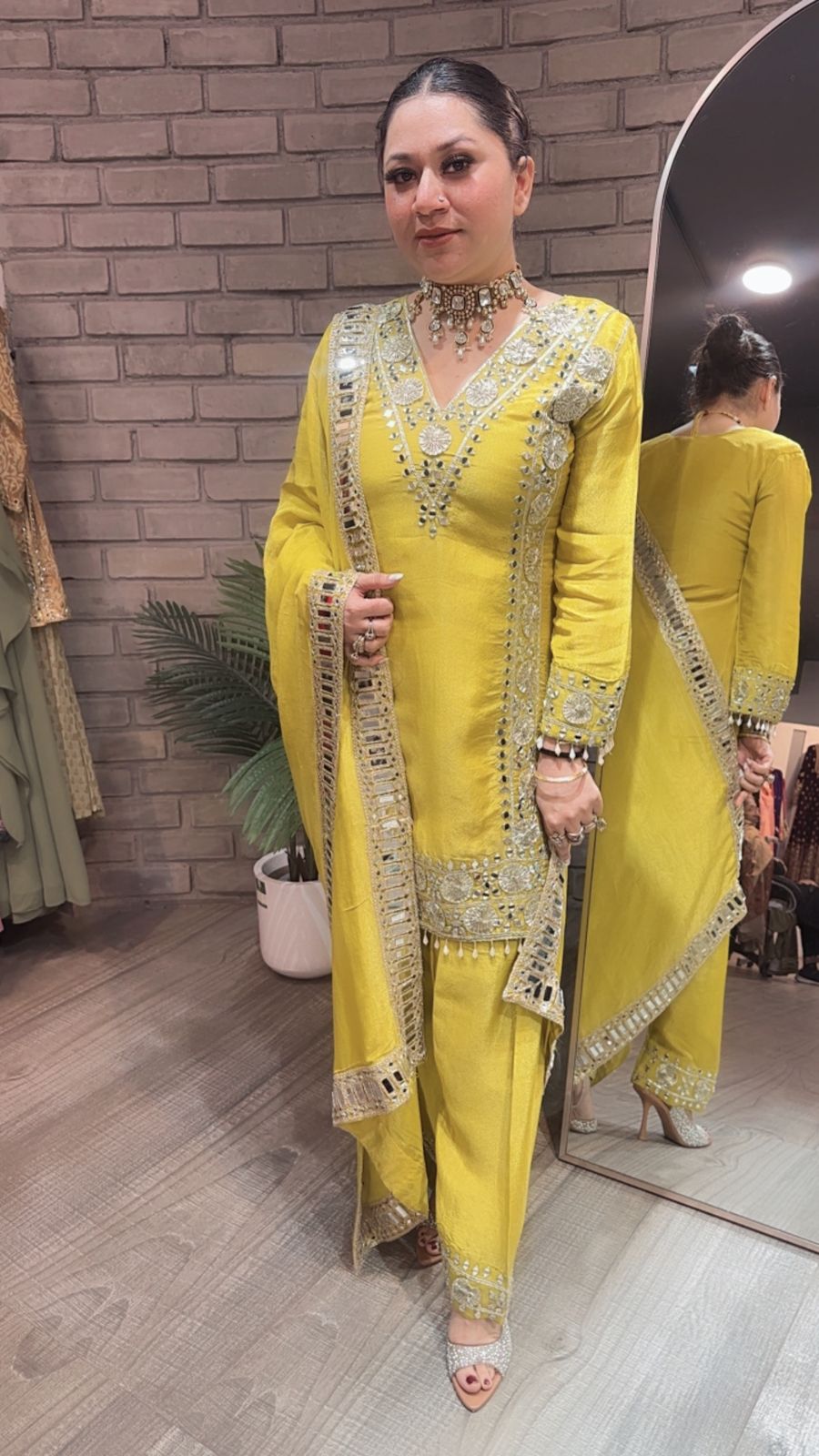 Ronak Yellow Mirror Designer suit