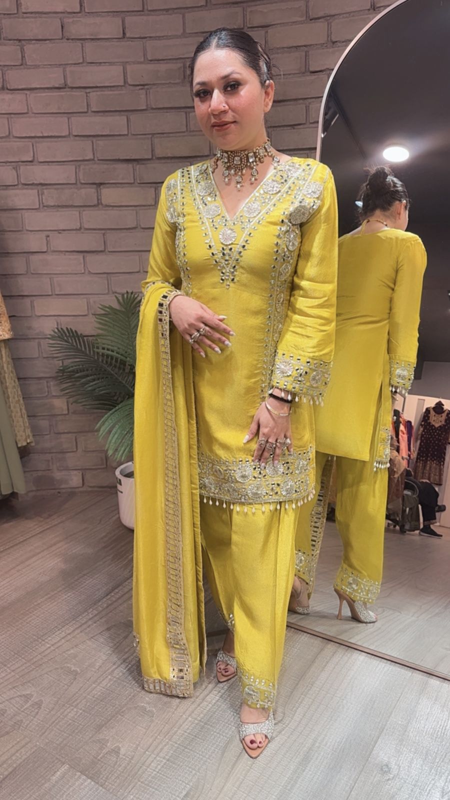 Ronak Yellow Mirror Designer suit