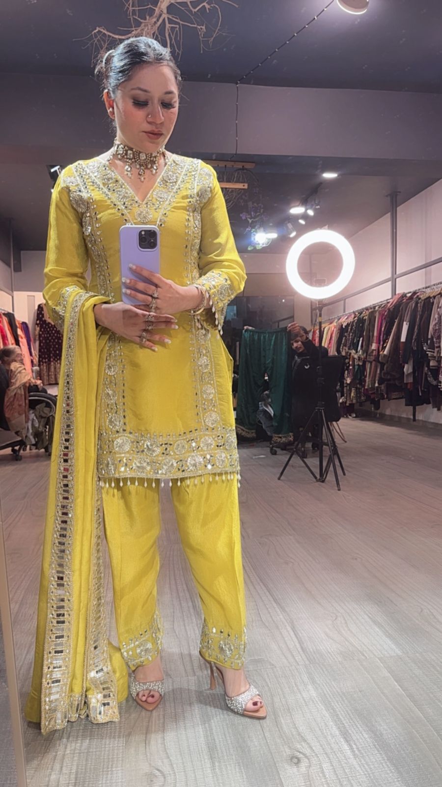 Ronak Yellow Mirror Designer suit