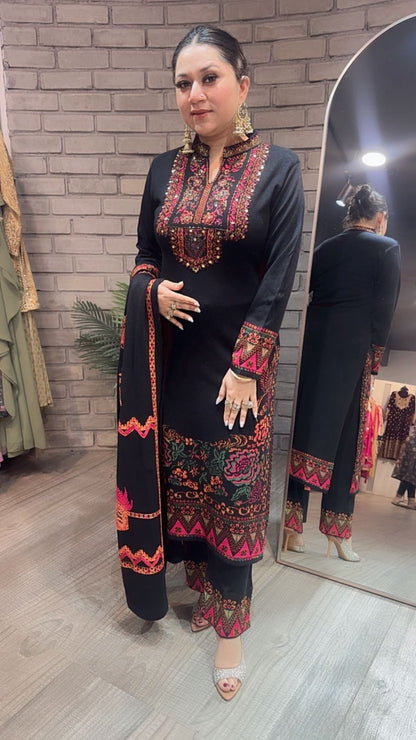 Dal Makhni Black Woolen Designer suit
