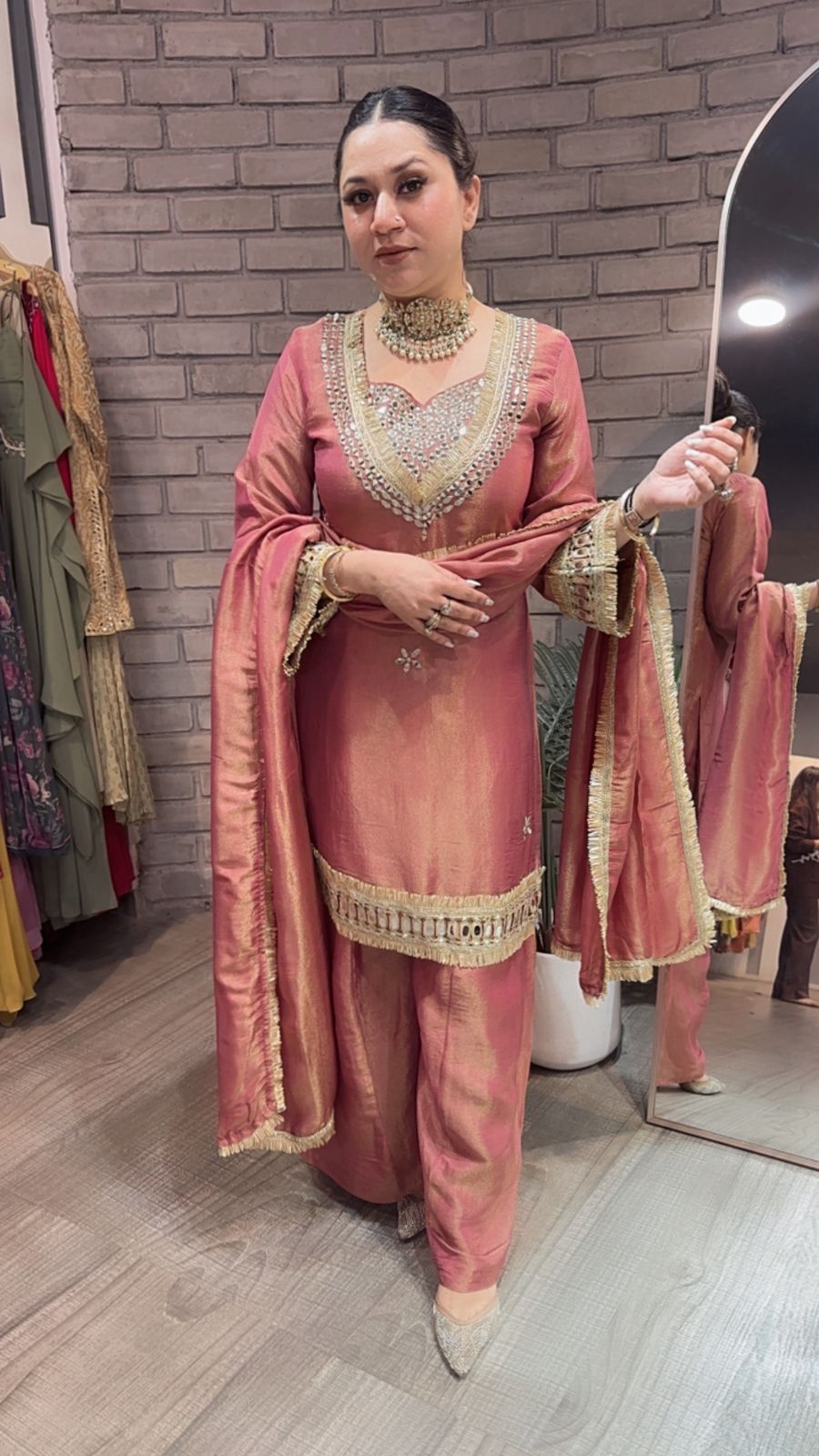 Rabha Onion Pink Mirror Designer suit