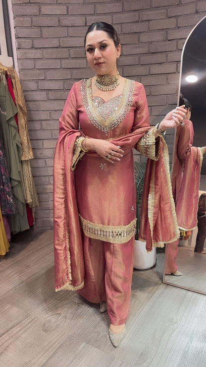 Rabha Onion Pink Mirror Designer suit