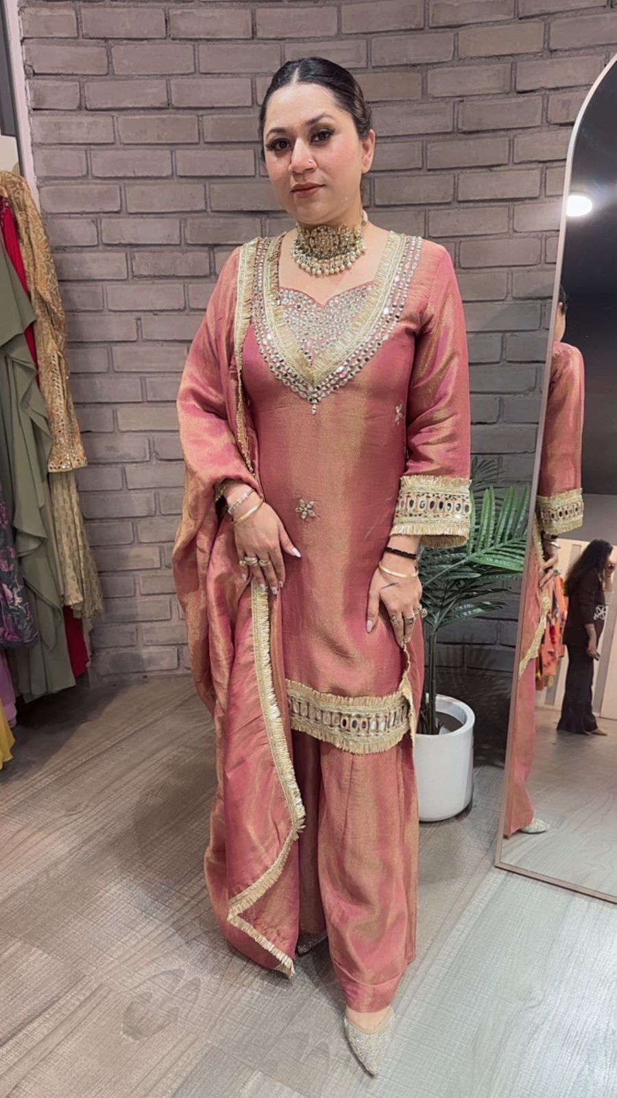Rabha Onion Pink Mirror Designer suit
