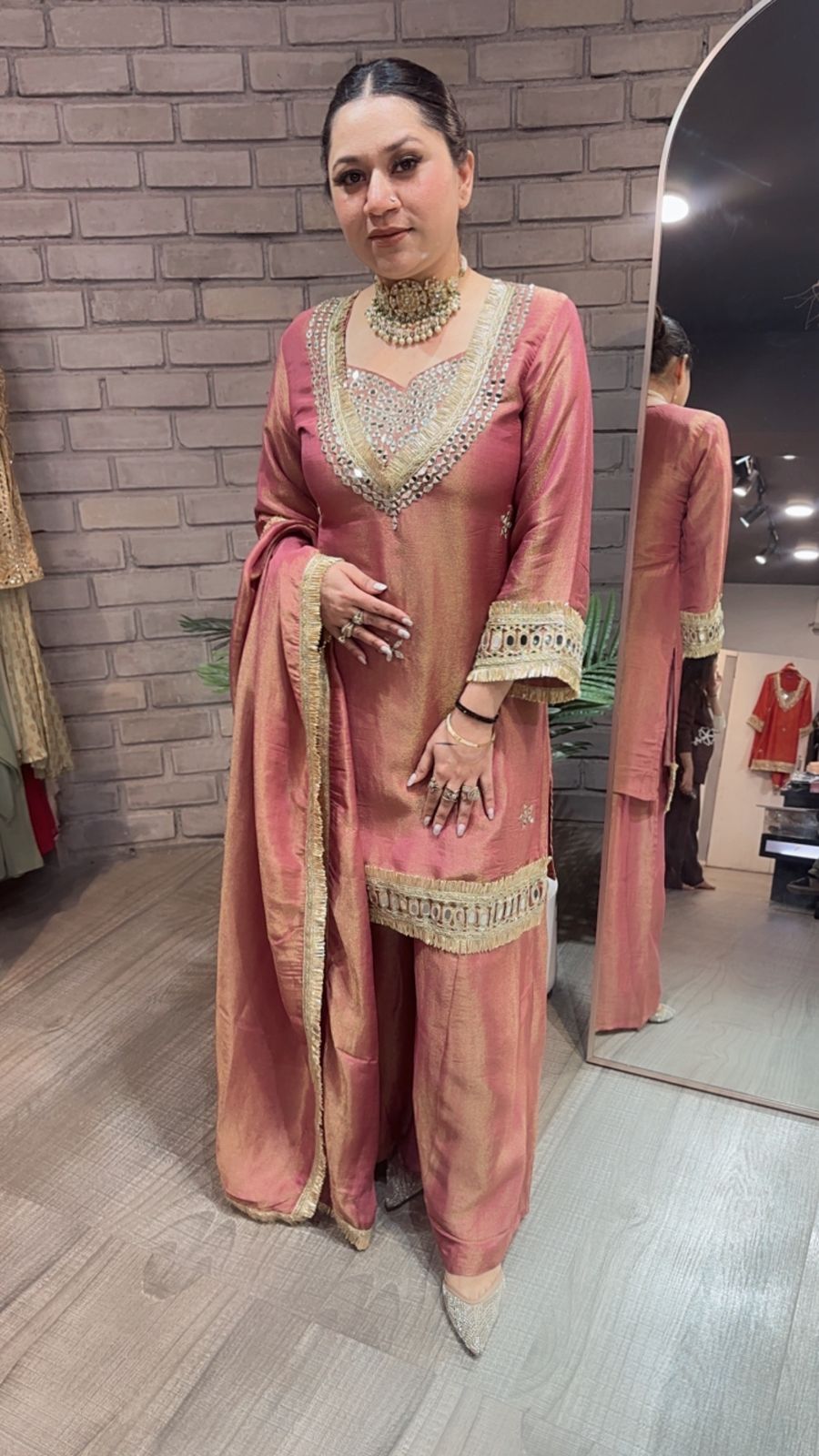 Rabha Onion Pink Mirror Designer suit