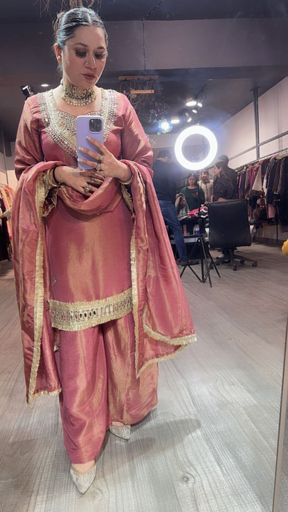 Rabha Onion Pink Mirror Designer suit
