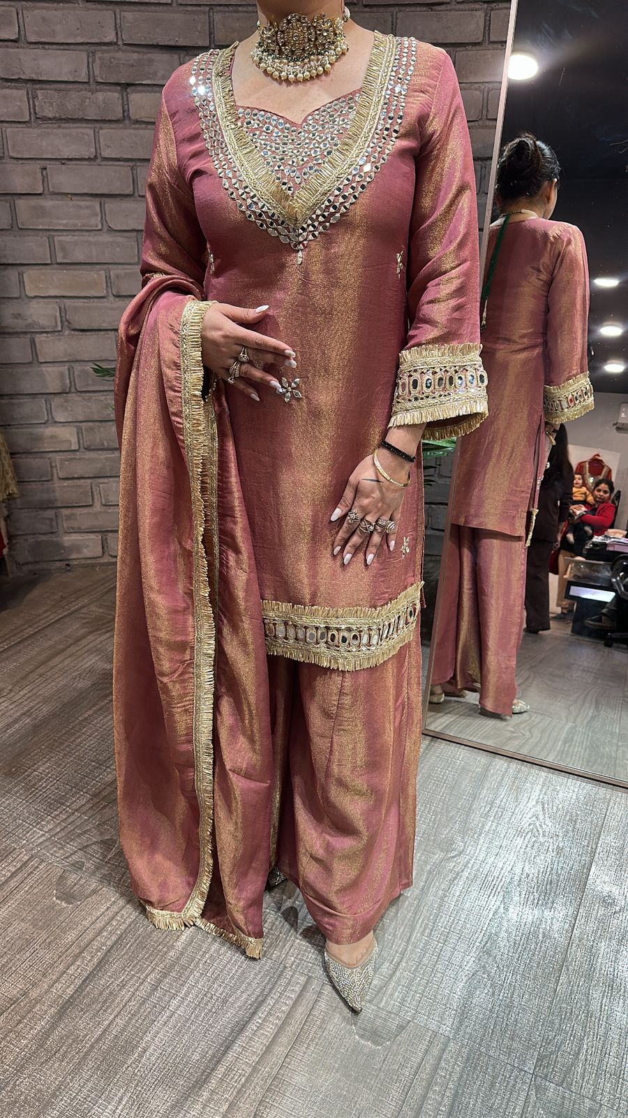 Rabha Onion Pink Mirror Designer suit