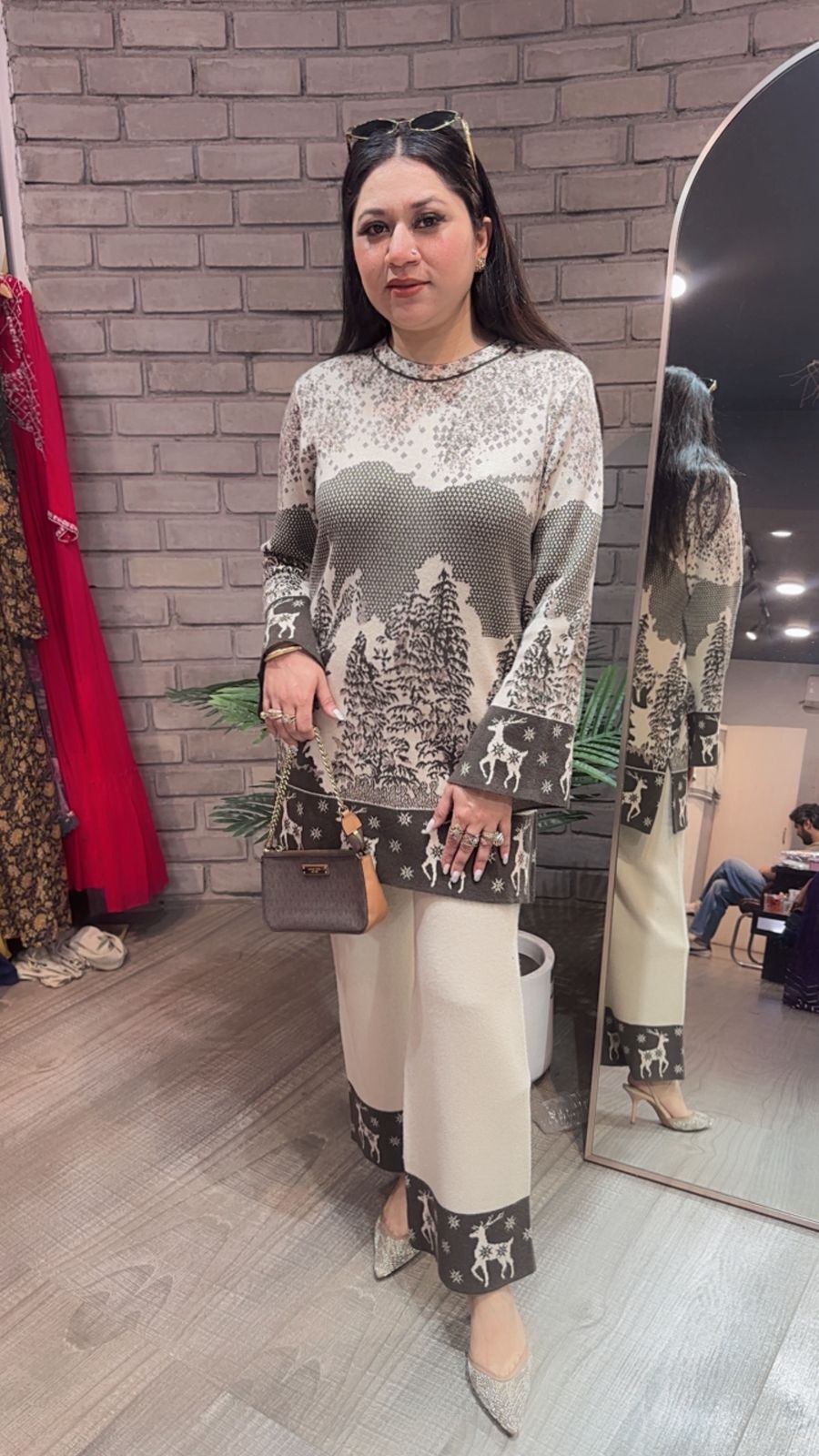 Ovelyn Ivory Green Woolen Cordset